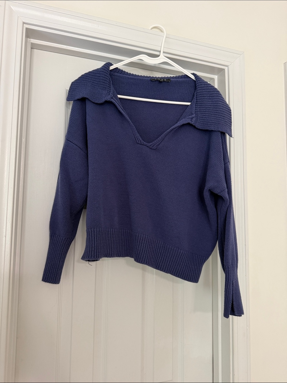 Relaxed Collared V-Neck Sweater in Deep Blue